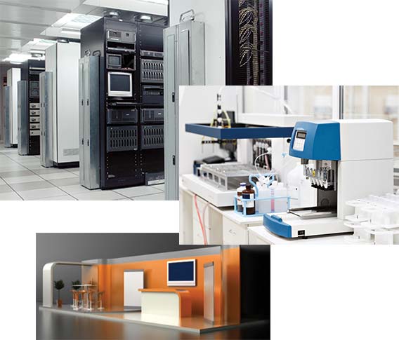 A photo collage representing applications for commercial PDUs.