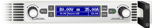 A photo closeup of Marway's 1U 300 Series dc programmable dc power supply control panels.