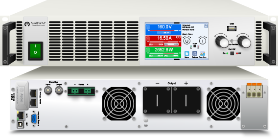 Front and back of an mPower 411 2U bidirectional dc power supply.