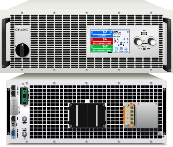 Front and back of an mPower 411 4U bidirectional dc power supply.