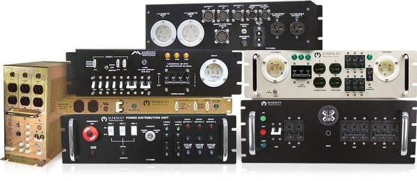 A collection of custom power distribution units from Marway's Optima product line.