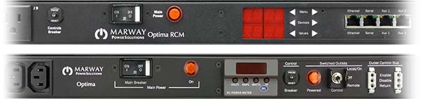 Front panels of Marway's 820 and 520 single-phase PDUs.