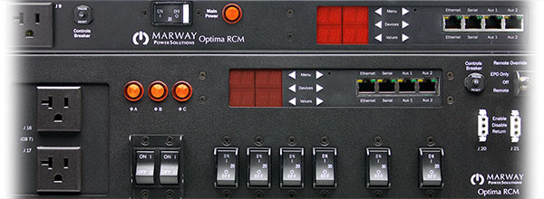 A cropped closeup of Marway's 8 series smart PDU control panels.