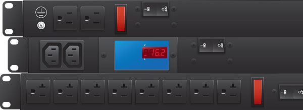 An illustration of several Marway standard 320 Series PDU products.