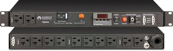 Marway 520 Series 30 Amp PDU in a 1U chassis with digital meter, remote EPO, EMI filter, and surge suppression.