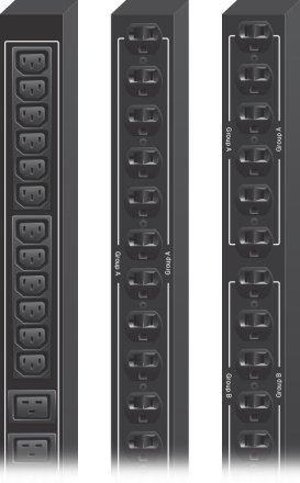 Product examples from the line of Optima 529 and 539 standard industrial, vertical PDUs.