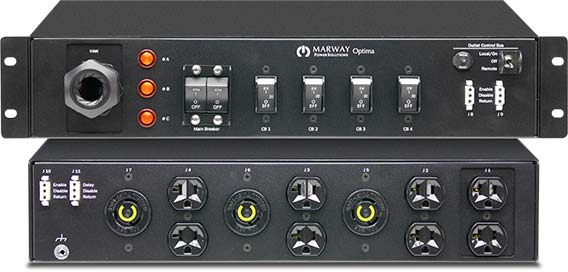 Marway 532 Series 30 Amp PDU in a 2U chassis with remote EPO, EMI filter, and surge suppression.