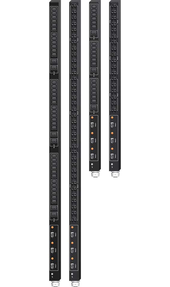 Product examples from the line of Marway's Optima 539 standard three-phase vertical PDUs.