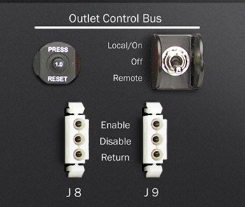 A closeup of the Optima 833 smart industrial PDU remote EPO controls.