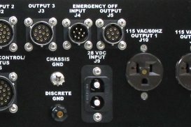 A cropped photo of Military style circular connectors on a PDU.
