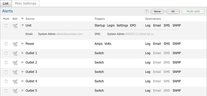Cropped screen capture of the alert settings viewer.