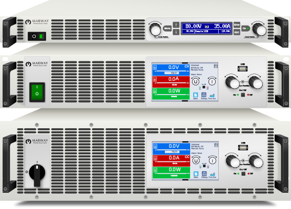 Marway's mPower autoranging dc power supply 311 Series front panels.