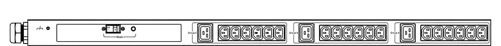 Product layout of front and back panels for Marway's MPD-529010-000 Optima PDU.