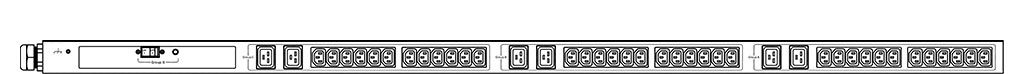 Product layout of front and back panels for Marway's MPD-529003-000 Optima PDU.