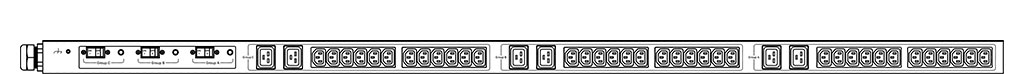 Product layout of front and back panels for Marway's MPD-539001-000 Optima PDU.