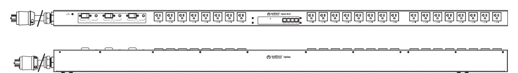 Product layout of front and back panels for Marway's MPD-839004-NSW-000 Optima PDU.