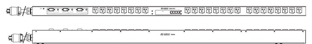 Product layout of front and back panels for Marway's MPD-839003-NSW-000 Optima PDU.