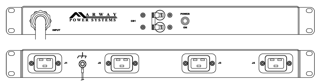 Product layout of front and back panels for Marway's MPD-82-015 Optima PDU.