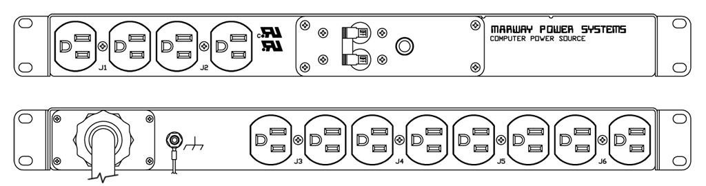 Product layout of front and back panels for Marway's MPD-90-003 Optima PDU.