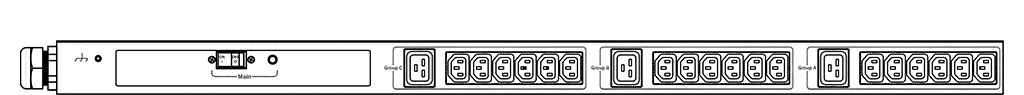 Product layout of front and back panels for Marway's MPD-529011-000 Optima PDU.