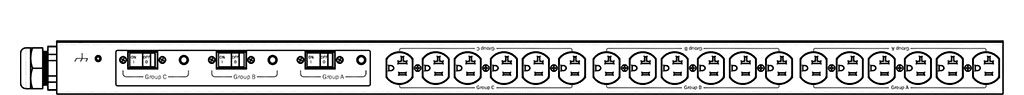 Product layout of front and back panels for Marway's MPD-539007-000 Optima PDU.