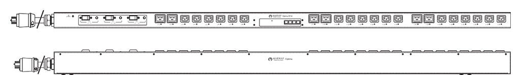 Product layout of front and back panels for Marway's MPD-839001-NSW-000 Optima PDU.